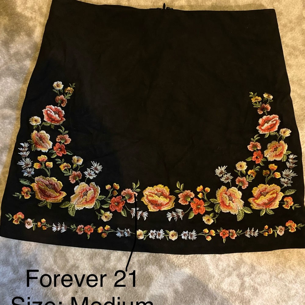 Forever 21 Black Skirt with Colorful Floral Embroidery